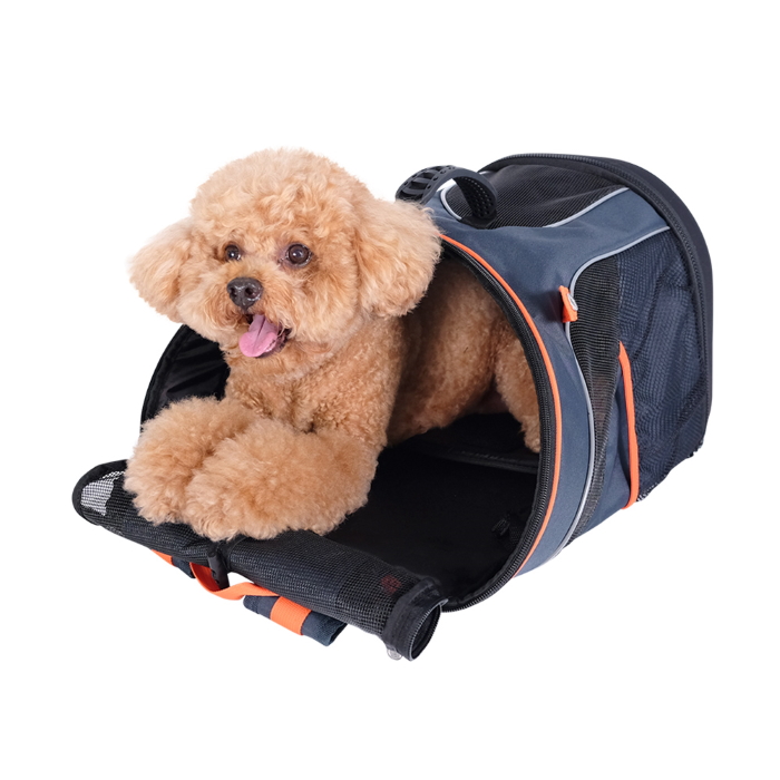 Ibiyaya Ultralight Backpack Pet Carrier Navy with Dog Flat