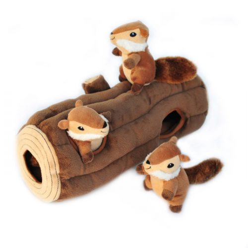 Zippy Burrow Log with Chipmunks Interactive Dog Toy