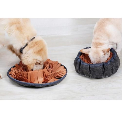 Round Cinch Top Snuffle Mat Bowl for Dogs_Brown_Grey