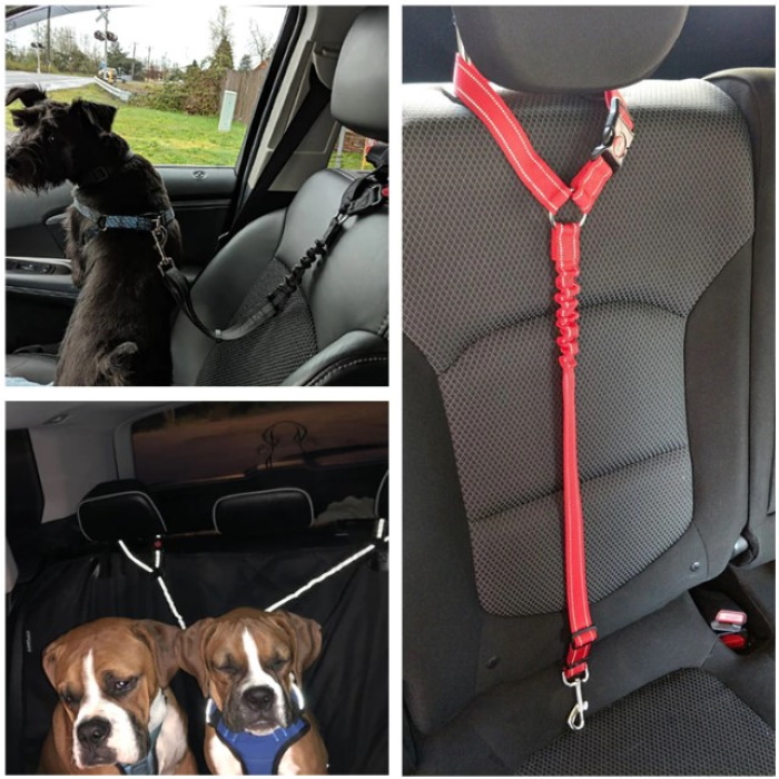 SlowTon Dog Seat Belt 2 Pack Pet Car Seatbelt Headrest Restraint Adjustable Puppy Safety Seat Belt Reflective Elastic Bungee Connect Dog Harness in Vehicle Travel Daily Use 