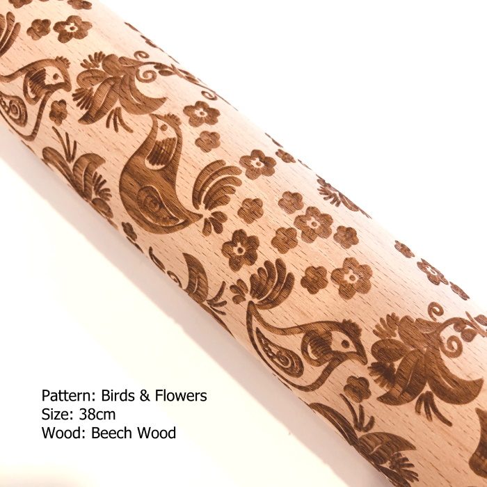Embossed Wooden Rolling Pins_Birds & Flowers