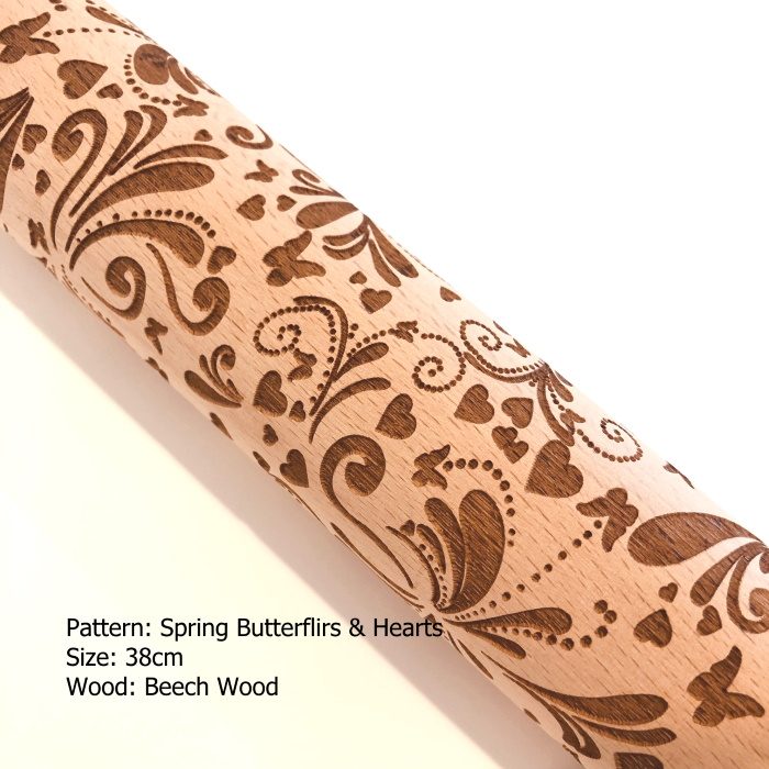 Embossed Wooden Rolling Pins_Spring Butterflies & Hearts_1