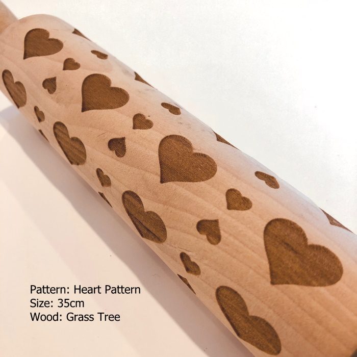 Wooden Embossed Rolling Pin_Heart Pattern