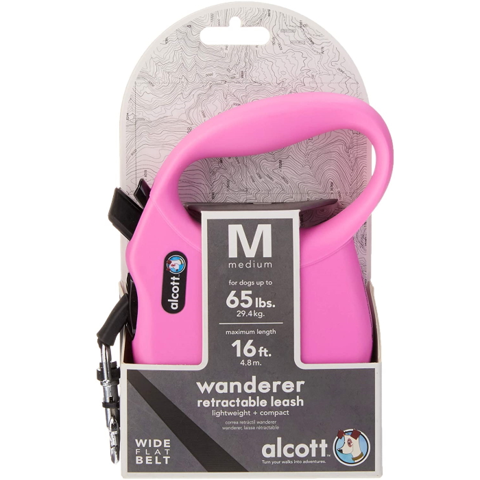 Alcott Wanderer Retractable Leash Medium Pink