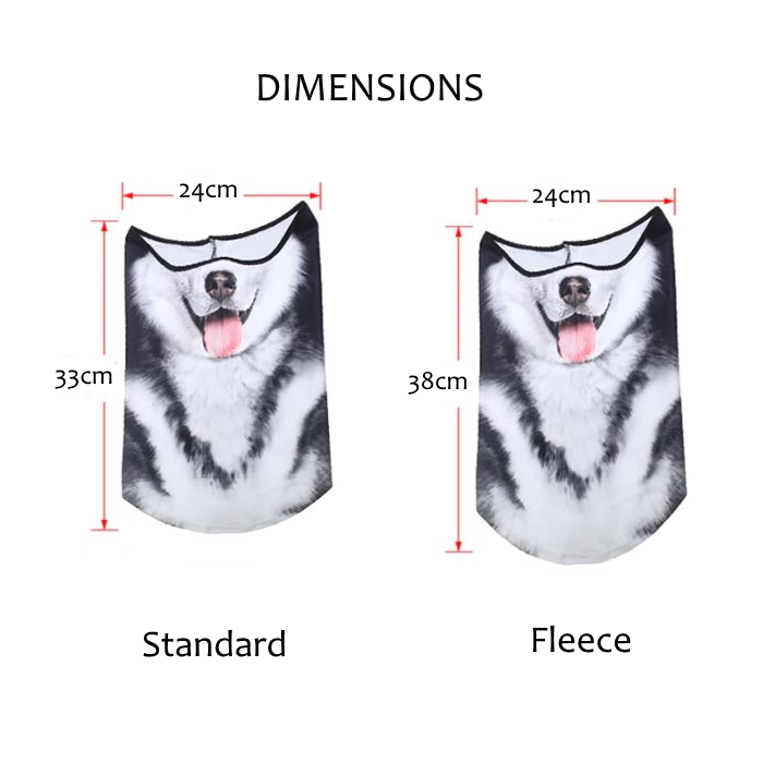 Novelty Animal Face Masks Neck Warmer_Dimensions