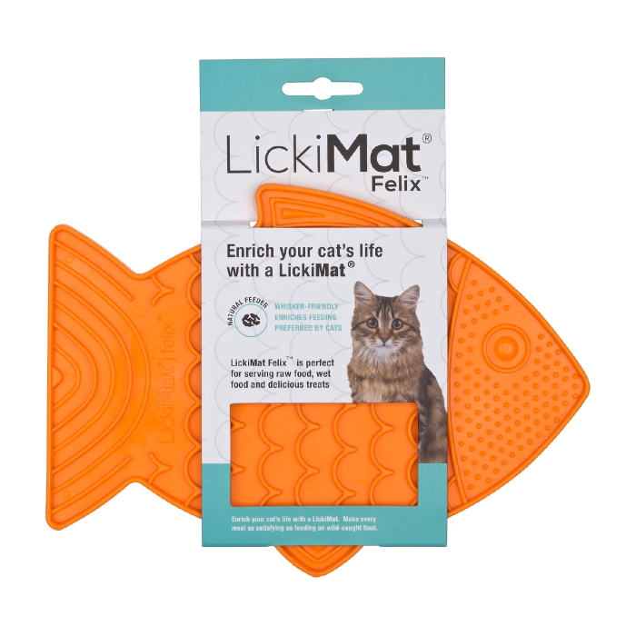 LickiMat Felix Slow feed mat for cats Orange