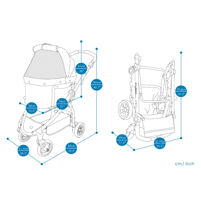 Ibiyaya CLEO Pet Stroller Car Seat Travel System_Dimensions