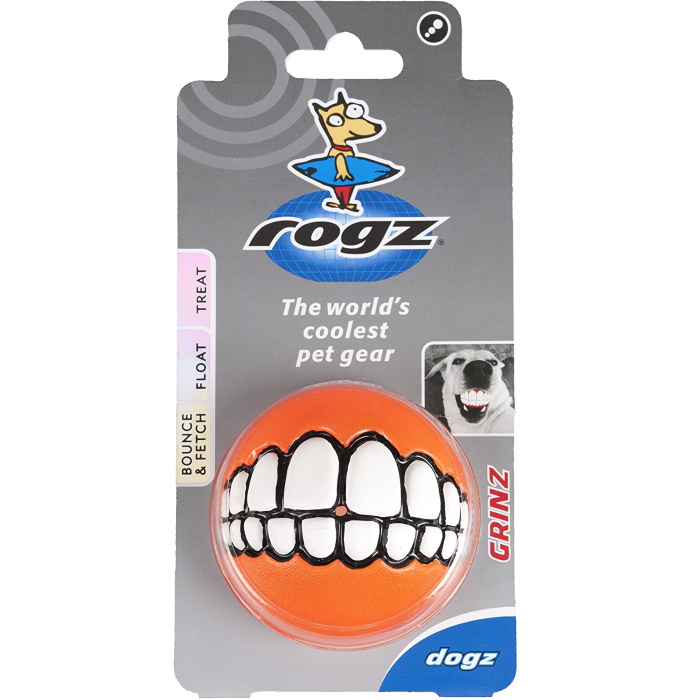 Rogz Grinz Fetch Dog Ball Orange Packaging