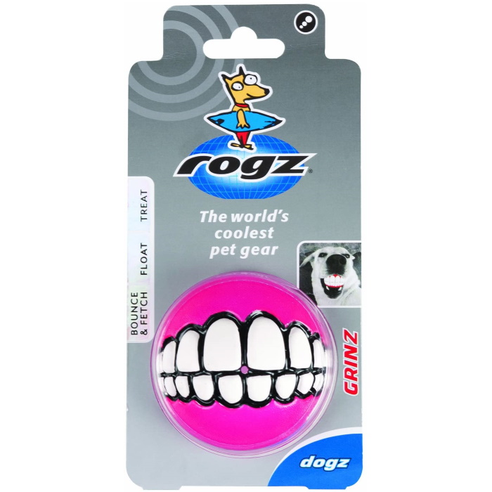 Rogz Grinz Fetch Dog Ball Pink Packaging