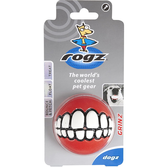 Rogz Grinz Fetch Dog Ball Red Packaging