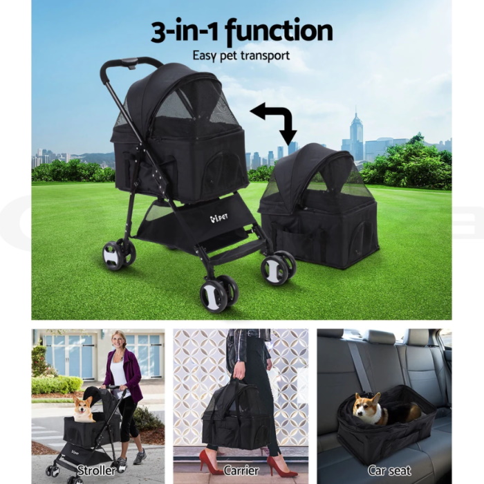 i.Pet 3 in 1 Function_Foldable Pet Stroller Black
