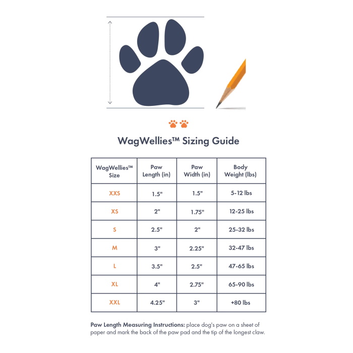 WagWear Dog Boots WagWellies Mojave Size Guide