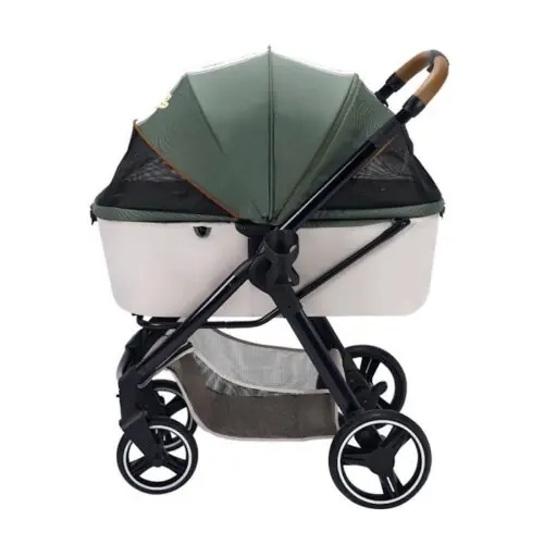 Ibiyaya Retro Luxe Foldable Pet Stroller canopy sage