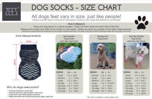 ZEEZ Dog Socks Sizing Chart